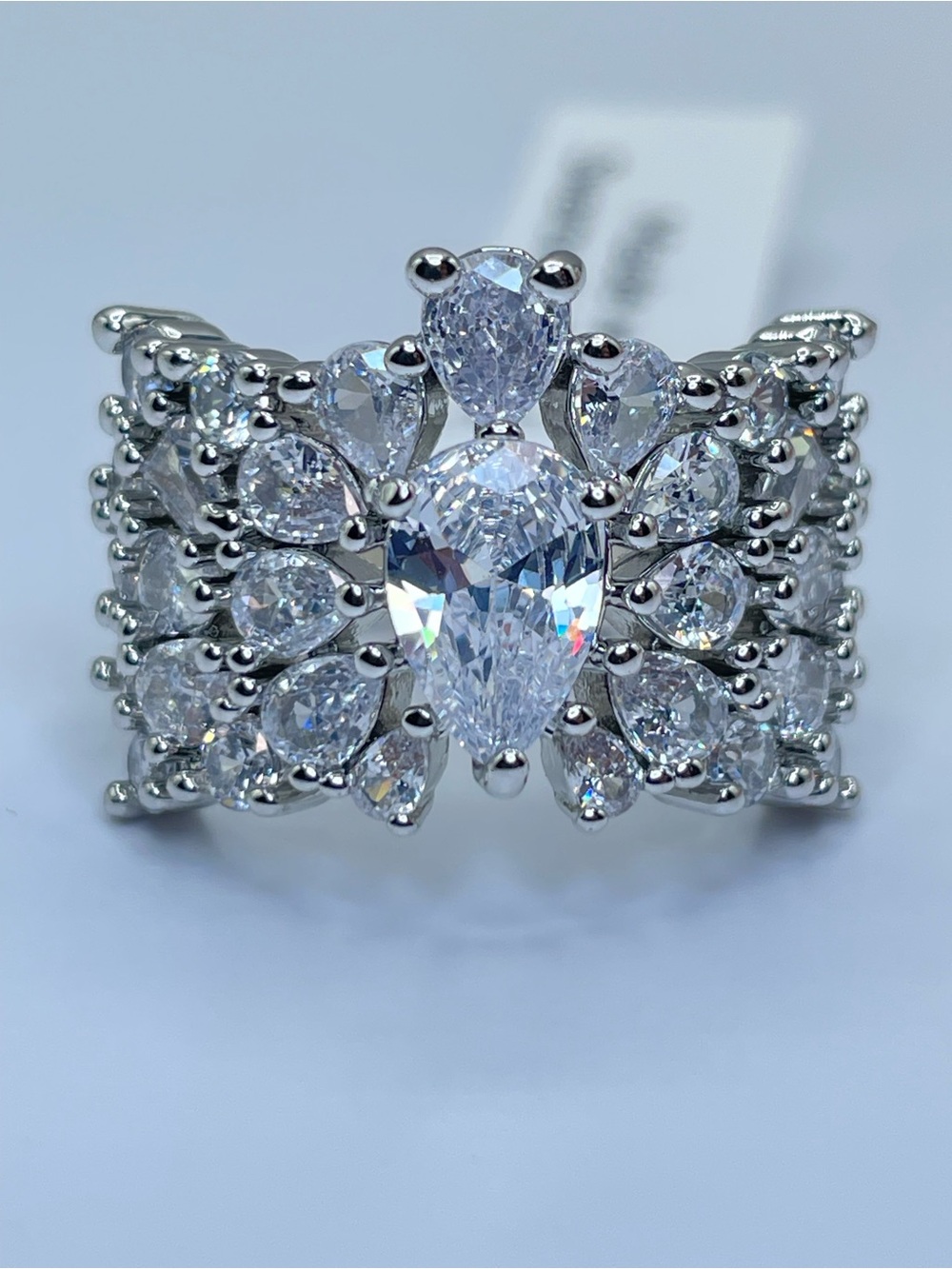 Swarovski Crystal Elements White Crystal Art Deco Statement Ring Size 7 Bold